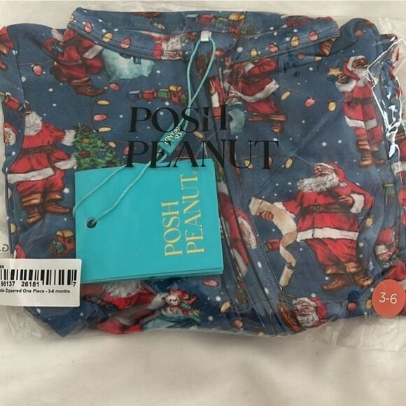 NWT Posh Peanut 3-6m Santa Claus Footie Ruffled Zippered One Piece - Picture 8 of 8